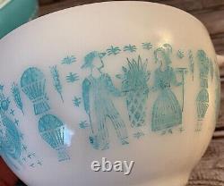 Pyrex Turquoise Amish Butterprint Cinderella Nesting Mixing Lot of 3 Set Bowls