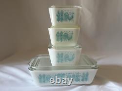 Pyrex Turquoise Amish Butterprint Lidded Refrigerator Dish Set of 4 (8-Pcs.)