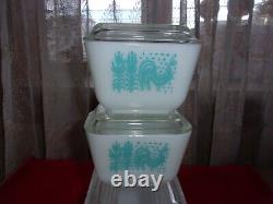 Pyrex turquoise Butterprint 501 502 503 refrigerator dishes w lids complete EUC