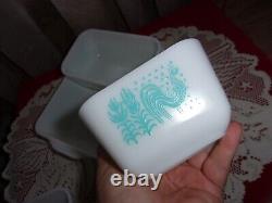 Pyrex turquoise Butterprint 501 502 503 refrigerator dishes w lids complete EUC