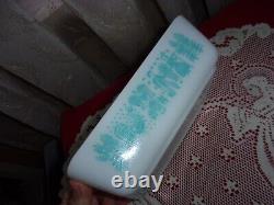 Pyrex turquoise Butterprint 501 502 503 refrigerator dishes w lids complete EUC