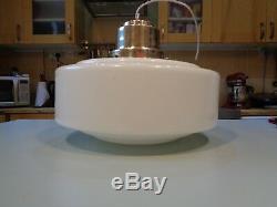 Qlarge Art Deco Milk Glass Light Shade Silver Plated Stepped Top 13 Diameter