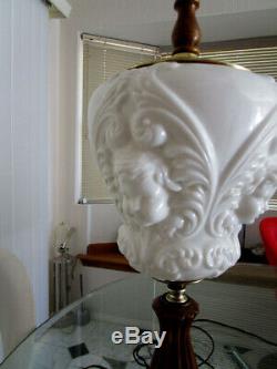 RARE ANTIQUE CHERUB ANGEL Milk GLASS LAMP ART NOUVEAU Figural Sculpture VTG
