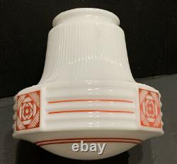 RARE ART DECO Antique RED DESIGN SCHOOL HOUSE Milk Glass Light Shade Fixture