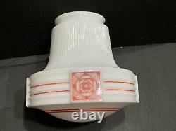 RARE ART DECO Antique RED DESIGN SCHOOL HOUSE Milk Glass Light Shade Fixture