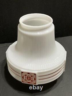 RARE ART DECO Antique RED DESIGN SCHOOL HOUSE Milk Glass Light Shade Fixture