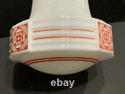 RARE ART DECO Antique RED DESIGN SCHOOL HOUSE Milk Glass Light Shade Fixture