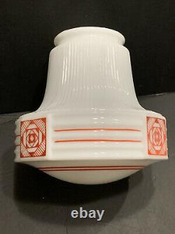 RARE ART DECO Antique RED DESIGN SCHOOL HOUSE Milk Glass Light Shade Fixture