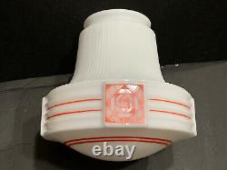 RARE ART DECO Antique RED DESIGN SCHOOL HOUSE Milk Glass Light Shade Fixture