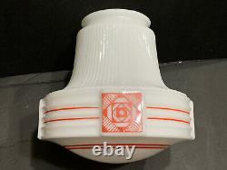 RARE ART DECO Antique RED DESIGN SCHOOL HOUSE Milk Glass Light Shade Fixture