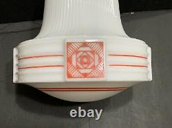 RARE ART DECO Antique RED DESIGN SCHOOL HOUSE Milk Glass Light Shade Fixture