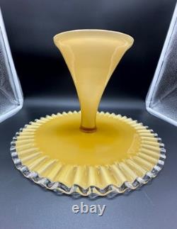 RARE Amber Fenton ART GLASS Cake Stand/Plate Silvercrest Vtg Ruffled Edge