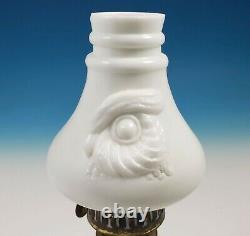 RARE Antique Figural Owl Head Miniature Oil Kerosene Night Lamp Milk Glass