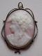 Rare Antique Vintage Sterling Silver Pink And White Milk Glass Cameo Pendant