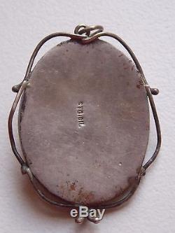 RARE Antique Vintage Sterling silver pink and white milk glass cameo pendant