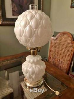 RARE-Beautiful FentonVintage Milk Glass Puffy White Quilted GWTW Hurricane Lamp