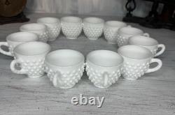 RARE Fenton Hobnail Milk Glass Pedestal Punch Bowl 12 Cups original Glass Ladle