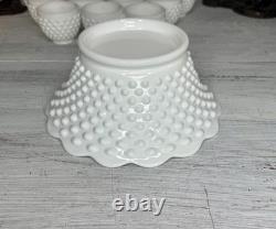 RARE Fenton Hobnail Milk Glass Pedestal Punch Bowl 12 Cups original Glass Ladle
