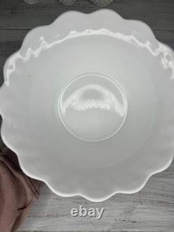 RARE Fenton Hobnail Milk Glass Pedestal Punch Bowl 12 Cups original Glass Ladle
