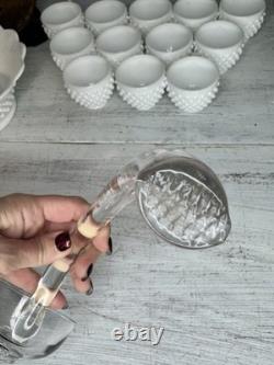RARE Fenton Hobnail Milk Glass Pedestal Punch Bowl 12 Cups original Glass Ladle