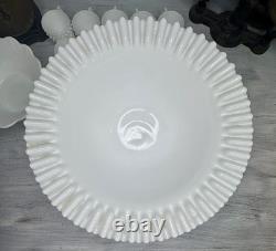 RARE Fenton Hobnail Milk Glass Pedestal Punch Bowl 12 Cups original Glass Ladle