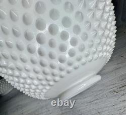 RARE Fenton Hobnail Milk Glass Pedestal Punch Bowl 12 Cups original Glass Ladle