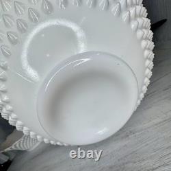 RARE Fenton Hobnail Milk Glass Pedestal Punch Bowl 12 Cups original Glass Ladle