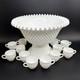 Rare Fenton Hobnail Milk Glass Pedestal Punch Bowl With12 Cups #3722 Very Big