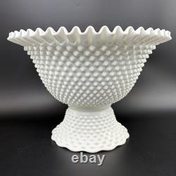 RARE Fenton Hobnail Milk Glass Pedestal Punch Bowl with12 Cups #3722 Very Big