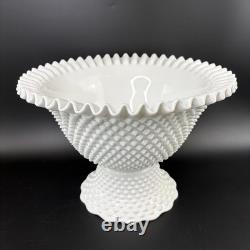 RARE Fenton Hobnail Milk Glass Pedestal Punch Bowl with12 Cups #3722 Very Big
