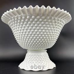 RARE Fenton Hobnail Milk Glass Pedestal Punch Bowl with12 Cups #3722 Very Big