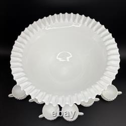 RARE Fenton Hobnail Milk Glass Pedestal Punch Bowl with12 Cups #3722 Very Big
