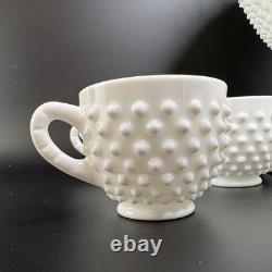 RARE Fenton Hobnail Milk Glass Pedestal Punch Bowl with12 Cups #3722 Very Big