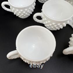 RARE Fenton Hobnail Milk Glass Pedestal Punch Bowl with12 Cups #3722 Very Big