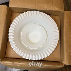 RARE Fenton Hobnail Milk Glass Pedestal Punch Bowl with12 Cups #3722 Very Big