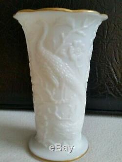 RARE Fenton Peacock Vase Gold Gilded Milk Glass 1933 Less than 50 8