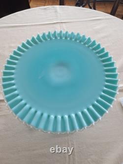 RARE! Fenton Turquoise Silvercrest Milk Glass Cake Stand Plate Aqua Blue Vintage