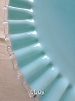 RARE! Fenton Turquoise Silvercrest Milk Glass Cake Stand Plate Aqua Blue Vintage
