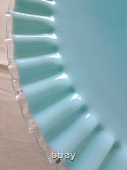 RARE! Fenton Turquoise Silvercrest Milk Glass Cake Stand Plate Aqua Blue Vintage