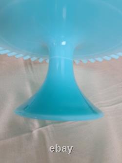 RARE! Fenton Turquoise Silvercrest Milk Glass Cake Stand Plate Aqua Blue Vintage