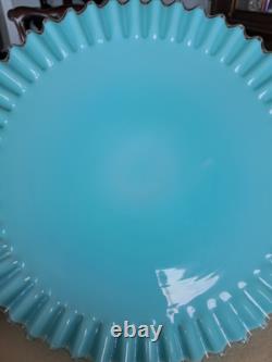 RARE! Fenton Turquoise Silvercrest Milk Glass Cake Stand Plate Aqua Blue Vintage