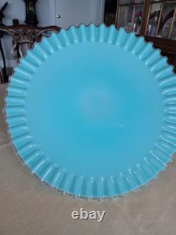 RARE! Fenton Turquoise Silvercrest Milk Glass Cake Stand Plate Aqua Blue Vintage