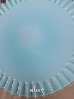 RARE! Fenton Turquoise Silvercrest Milk Glass Cake Stand Plate Aqua Blue Vintage
