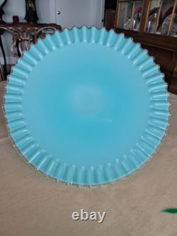 RARE! Fenton Turquoise Silvercrest Milk Glass Cake Stand Plate Aqua Blue Vintage