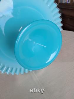 RARE! Fenton Turquoise Silvercrest Milk Glass Cake Stand Plate Aqua Blue Vintage