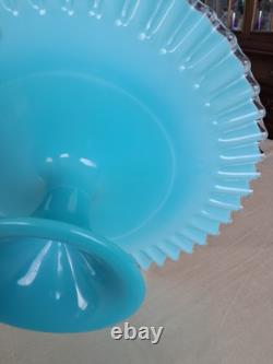 RARE! Fenton Turquoise Silvercrest Milk Glass Cake Stand Plate Aqua Blue Vintage