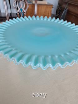 RARE! Fenton Turquoise Silvercrest Milk Glass Cake Stand Plate Aqua Blue Vintage