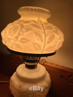 RARE Fenton VTG Puffy ROSE White Milk Glass Hurricane Lamp Gone With the Wind
