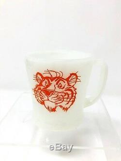 RARE Fire King ORANGE Esso Tiger Exxon White Milk Glass Coffee Cup D Handle