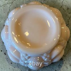 RARE Fostoria Pink Milk Glass Rose Bowl Scalloped Rim Ruffle Draped 4 Tall